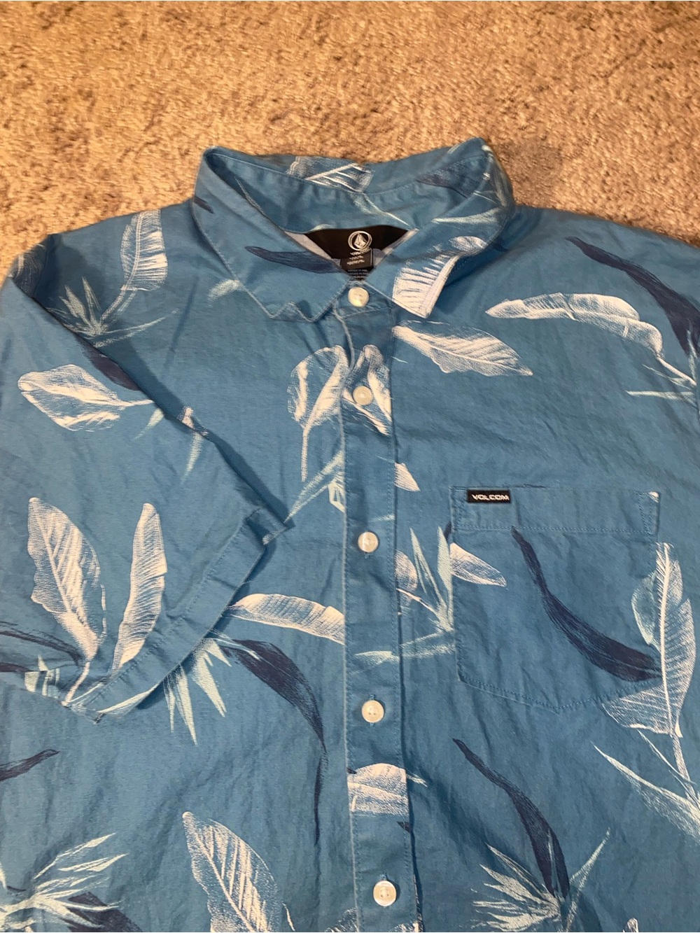 Volcom Skating Mens Medium Beach Blue Button Up Down Summer Spring Shirt